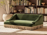 Duchess 33" Medium Princess Pet Bed Sofa with Fringe Skirt, Olive Green Performance Velvet B2719P479031