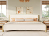 Modern White Boucle Upholstered Bed with Rubberwood Legs, KING, White N769P266448W