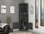 Syrah Corner Bar Cabinet, Eight Bottle Cubbies, Double Door, Two Open Shelves -Smokey Oak B07091986