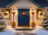 Set of 2 Festive Snowy Lamp Post with Antique Flowerpot Base, Easy Assembly Waterproof Christmas 13133334