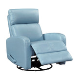 Glider Recliner Chair with Swivel Motion Blue Leather Upholstery Solid Wood Comfort Luxury Living B011P330087
