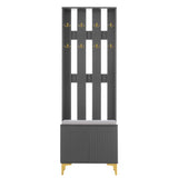 ON-TREND Modern Luxury 4-in-1 Hall Tree with Cushion, Versatile Coat Rack with 8 Gold Hooks and N721P192814E