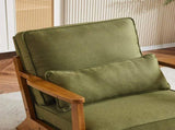 Mid-Century Oak Accent Chair - Linen-Cotton Forest Green Upholstered Single Lounge Chair, Indoor 45317043
