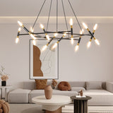 Black & Golden Modern Chandelier Light Fixture, Branch Design with Frosted Tubes, Black Cords, W1340P233171