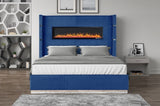 Upholstery Wooden King Bed with Ambient lighting in Blue Velvet Finish B00977490
