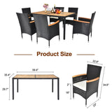 7 Piece Patio Dining Set, Outdoor Patio Conversation Set with Acacia Wood Table Top and Rattan 90467533