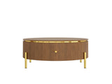 Modern Round Coffee Table with 2 large Drawers Storage Accent Table, Brown, 31.5" N735P338995D