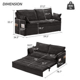 59.5" Ergonomic Sofa Bed with Storage & Charging - Supportive Chenille Convertible Sleeper, 800lb W2606P301327