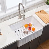 ZNTS Fireclay 30" L X 18" W Farmhouse Kitchen Sink with Grid and Strainer JY8255WH