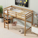 ZNTS Twin High Loft Bed, Rubber Wood Loft Bed with Safety Guardrail, built-in desk, ladder,White Oak 64025790