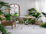 D31.5x31.5" Round Wooden Table with Metal Scrollwork Legs, White W2078P201127