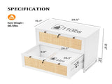 Wide Wooden Filing Cabinet, White Embossed Melamine Faced MDF with Rattan Panel, 2 35151237