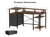 3-Drawer 4-Shelf P2 Particleboard Iron Pipe Computer Desk with Power Strip 42554438