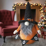 2PCS Set Spooky Christmas Gnome Decor Standing Orange Fabric Figures with Black Gnome & Banner, 63182616