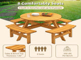 8-Person Outdoor Circular Wooden Picnic Table with 4 Built-in Benches for Patio Backyard Garden, 80257633