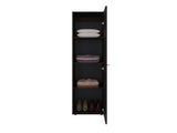 Wardrobe 67" H with Mirror and Vertical Storage Design, Dark Walnut B097P480461