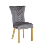 Eva 2 Piece Gold Legs Dining Chairs Finished with Velvet Fabric in Gray B00960893