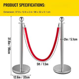 4Pcs Stanchions and Velvet Ropes,5 ft Red Velvet Rope Red Carpet Ropes and Poles Crowd Control 52236541
