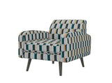 Darien Accent Arm Chair in Yellow, Olive and Navy Stripe Pattern with Dark Brown Solid Wood Legs B127P495074