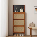 Rattan Shoe Cabinet for Entryway, Free Standing Shoe Rack with 3 Flip Drawers & Black Pegboard, W1801P172870