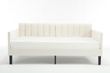Elena Twin Size Beige Velvet Upholstered Daybed, Ribbed Tufted Backrest, Daybed in Lavish Modern B083P152010
