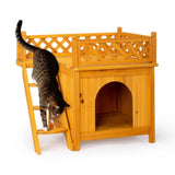 ZNTS 2-Story Wooden Feral Cat House Dog House for Outdoor and Indoor, Pet House with Stairs, Yellow 64064816