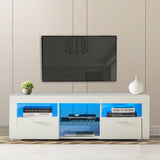 White morden TV Stand with LED Lights,high glossy front TV Cabinet,can be assembled in Lounge Room, W67936012