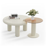 Circular Beige Cream Coffee Table Set Easy Assembly for Living Room 28373890