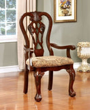 ZNTS Formal Classic Set of 2pc Arm Chairs Dining Room Cherry Solid wood Damask Print Fabric Seat B011P248054