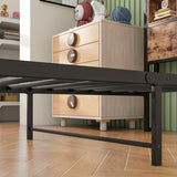 Twin Size Bed Frame with Storage Headboard, Metal Platform Bed with Charging Station, Bookcase 04195824
