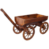 ZNTS Wood Wagon Flower Planter Pot Stand W/Wheels Home Garden Outdoor Decor W465P180333