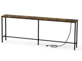 63" Console Table with US Standard Power Outlet, Melamine MDF Tabletop & Black Metal Frame, Rustic 43994043