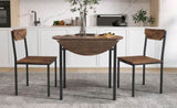TOPMAX Modern 3-Piece Round Dining Table Set with Drop Leaf and 2 Chairs for Small Places,Black WF290234AAB