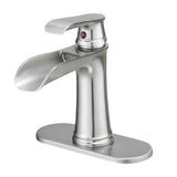 Sink Faucet With Deck Plate Waterfall Brushsed with Pop Up Drain and Supply Lines Bathroom faucets W1932P180746
