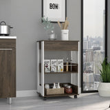 Verona Kitchen Cart, Three Shelves, Four Casters -White / Dark Walnut B20092116