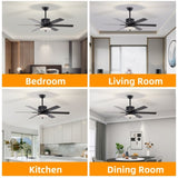 ZNTS 52 Inch Indoor Modern LED Ceiling Fan with Light and Remote Control, 6 Blades , W1592123216