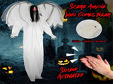 6.6 ft Life-Size Animated Halloween Angel Prop - Long Black Curly Hair, Sound-Activated , Automatic 00895288
