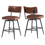 26''Retro Swivel Counter Stools Set of 2,Brown Counter Stools with iron Frame,PU Sponge N780P199991B
