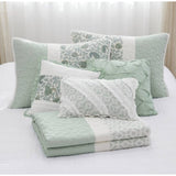 6 Piece Cotton Percale Quilt Set with Throw Pillows Aqua King/Cal King B035129022