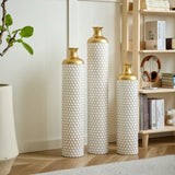 Floor metal vase modern style decoration droplet shaped white metal vase 3-piece set gorgeous W2796P290480