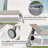 Outdoor Patio Chaise Lounge Set of 3, Aluminum Pool Lounge Chairs with Side Table and Wheels, W1859P172272