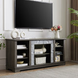 Mantel Stone TV Media Stand with with Faux Stacked Stone Surround, Modern Entertainment Console with W1758P187683