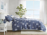 4 Piece Cotton Reversible Embroidered Quilt Set with Throw Pillow Navy Full/Queen B03595792