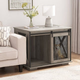 Farmhouse Dog Cage Crate Furniture Sliding Barn Door, Farmhouse Wooden Dog Kennel End Table W2275P164727