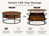Lift-Top Coffee Table Round Center Table with Hidden Compartment Storage Shelf for Living Room, 94635553