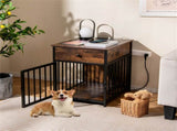 BlackBrown 2-in-1 Dog Crate End Table with Charging Station, Chew-Resistant Metal Tube Pet 66632252