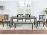 6 Piece Kitchen Set, Rectangular Wooden Table with 4 Upholstered Chairs and a Bench, 50401072