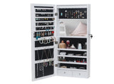 Full Mirror Wooden Wall Mounted 4-Layer Shelf 2 Drawers With Inner Mirror 8 Blue LED Light Jewelry 20257900