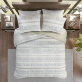 3 Piece Printed Microfiber Seersucker Quilt Set Taupe/Blue Full/Queen B03597654