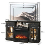 58-inch Black Gold Oak Electric Fireplace TV Stand - 2 Doors, 2 Drawers & Display Shelf with Lattice 59834472